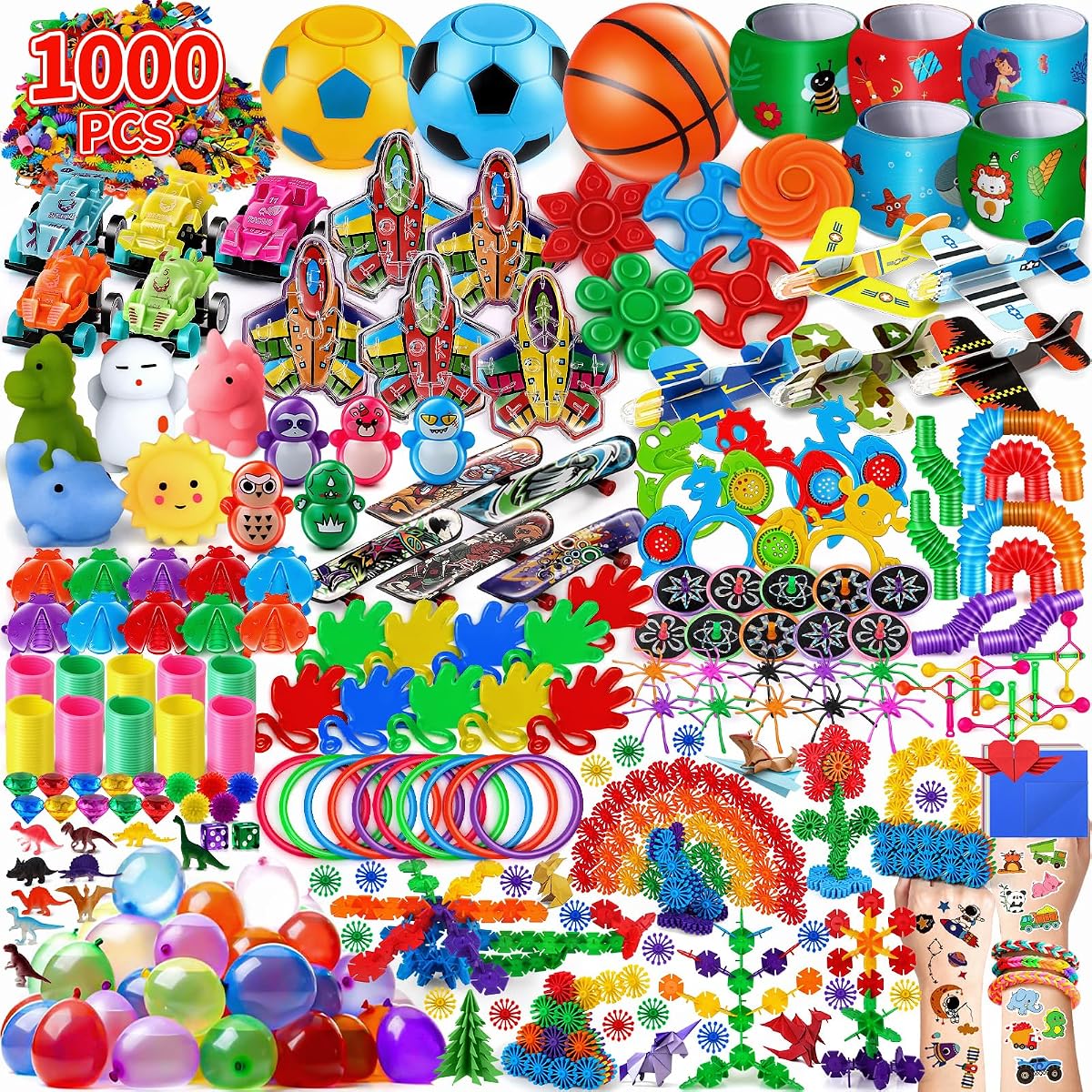 Thousand-piece bulk party favour assortment in a printed colour box