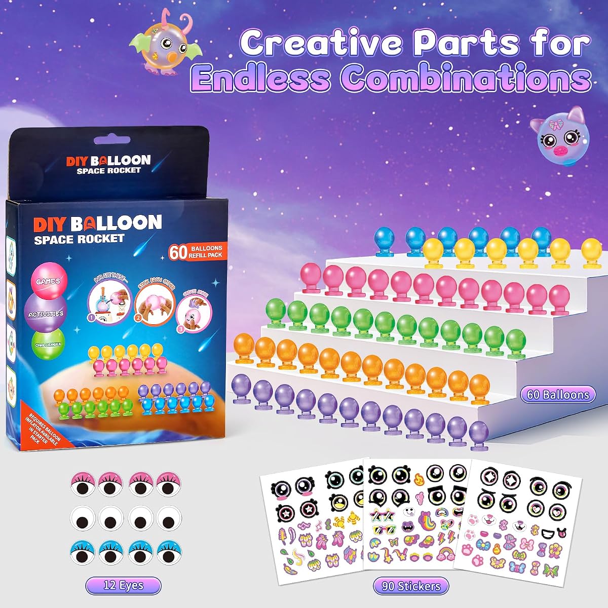 Sticky balloon refill pack with sixty balloons and ninety sticker sheets — view 5