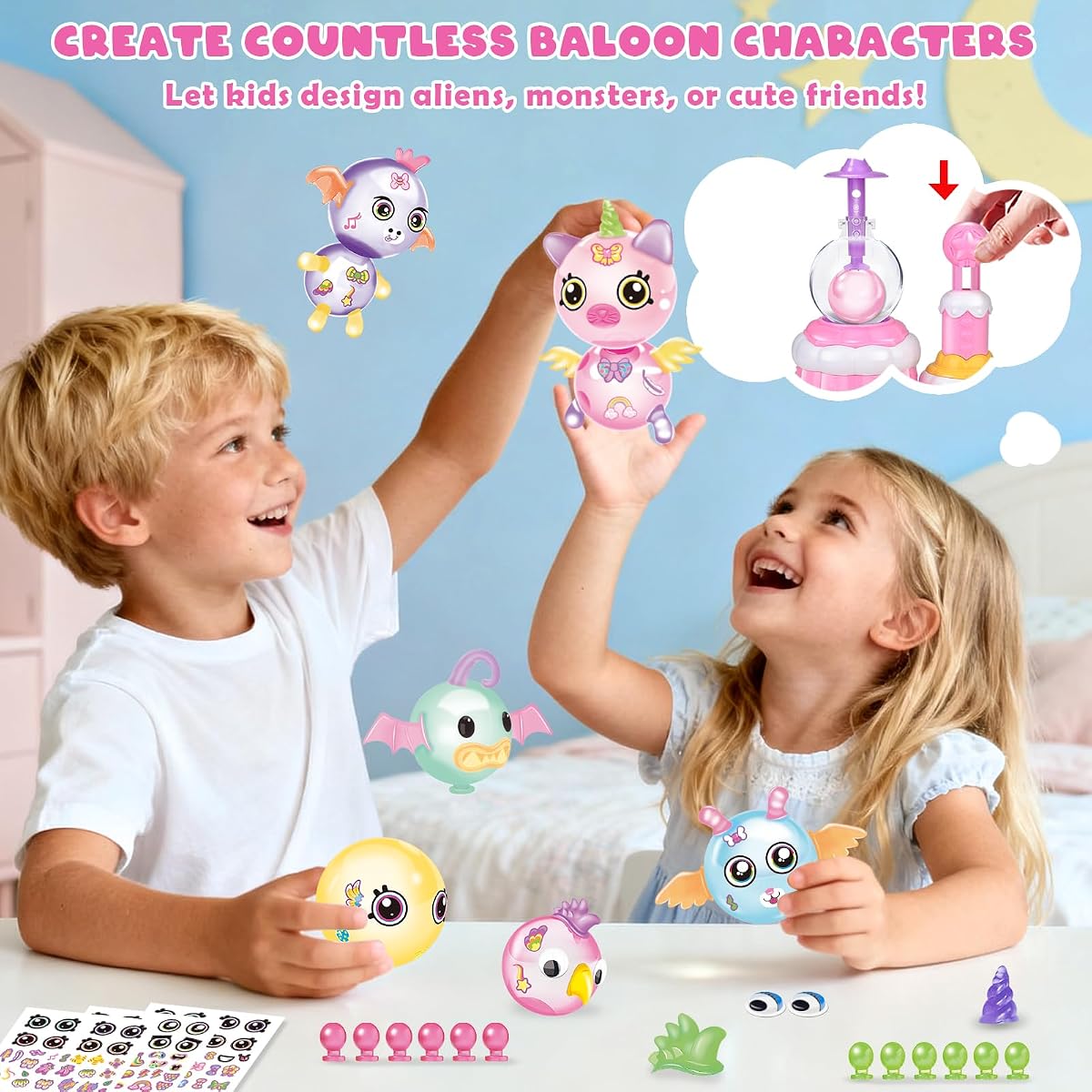 Sticky balloon refill pack with deco parts, connectors and sticker sheets — view 3