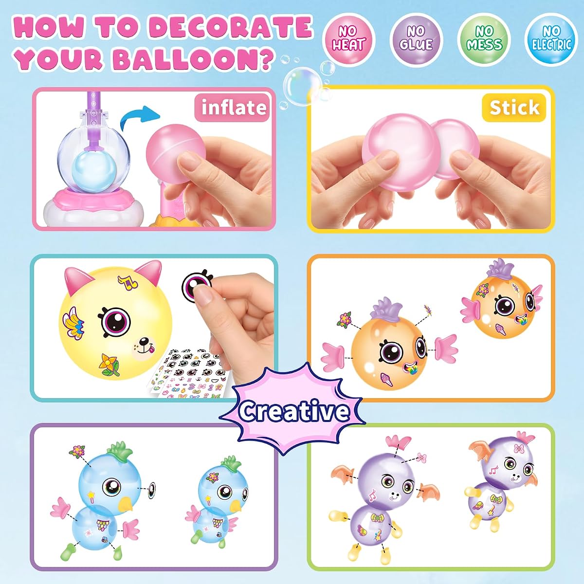 Sticky balloon refill pack with deco parts, connectors and sticker sheets — view 5