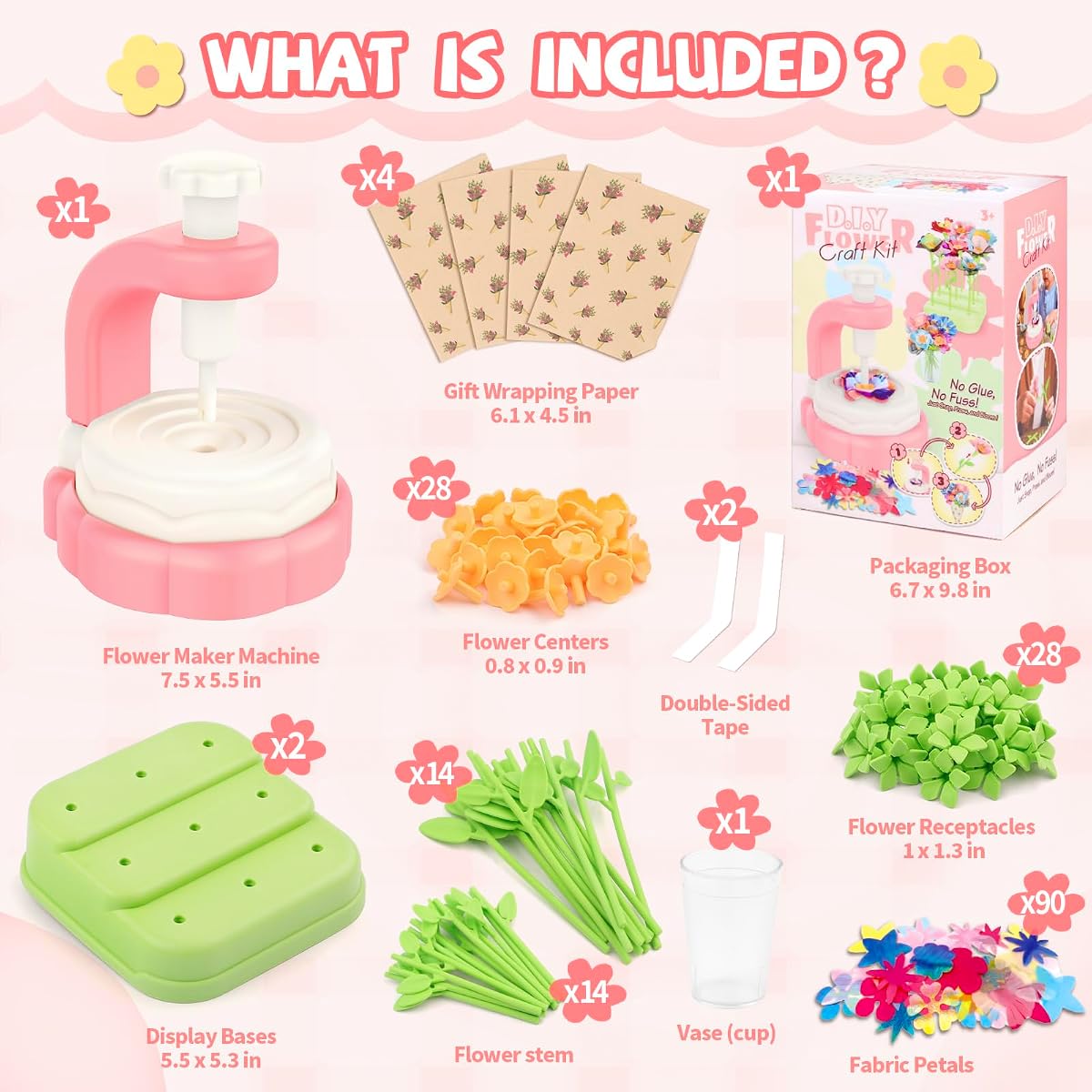 Fabric flower bouquet craft kit with a flower maker machine, petals, stems and a vase — view 5