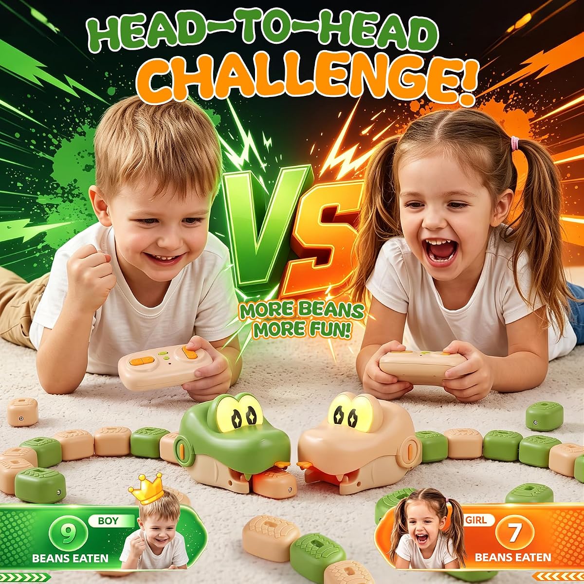 Two remote control snake toys with magnetic blocks and light-up heads — view 3