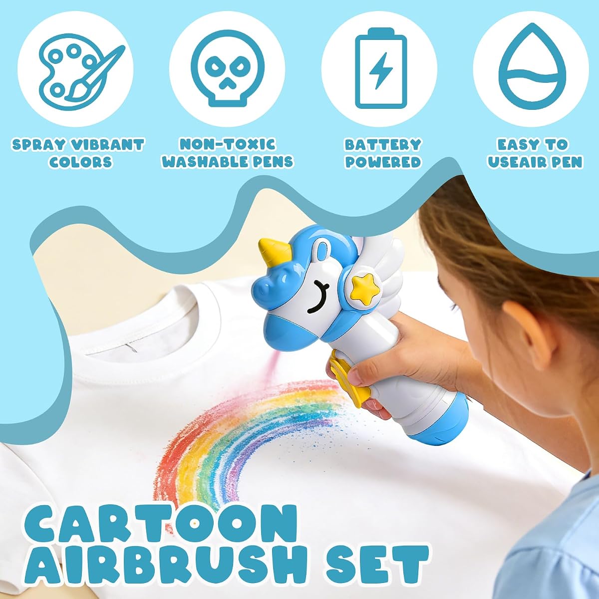 Plain marker airbrush spray kit with twelve washable markers and thirteen stencils — view 3