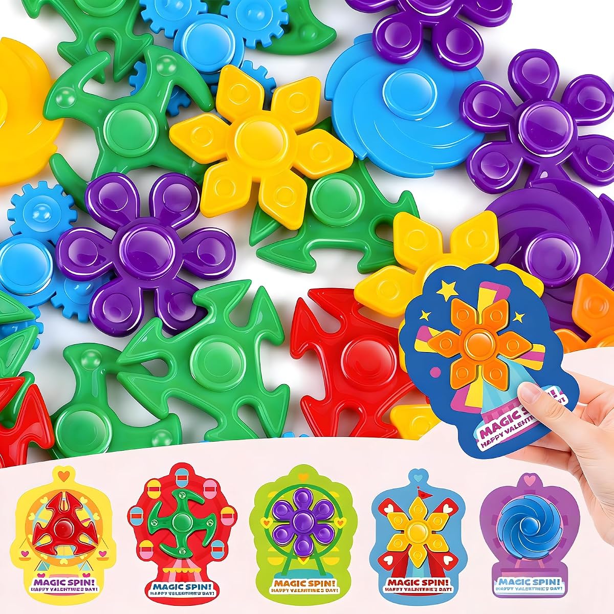Twenty-eight mini fidget spinners with Ferris wheel gift cards and clear bags
