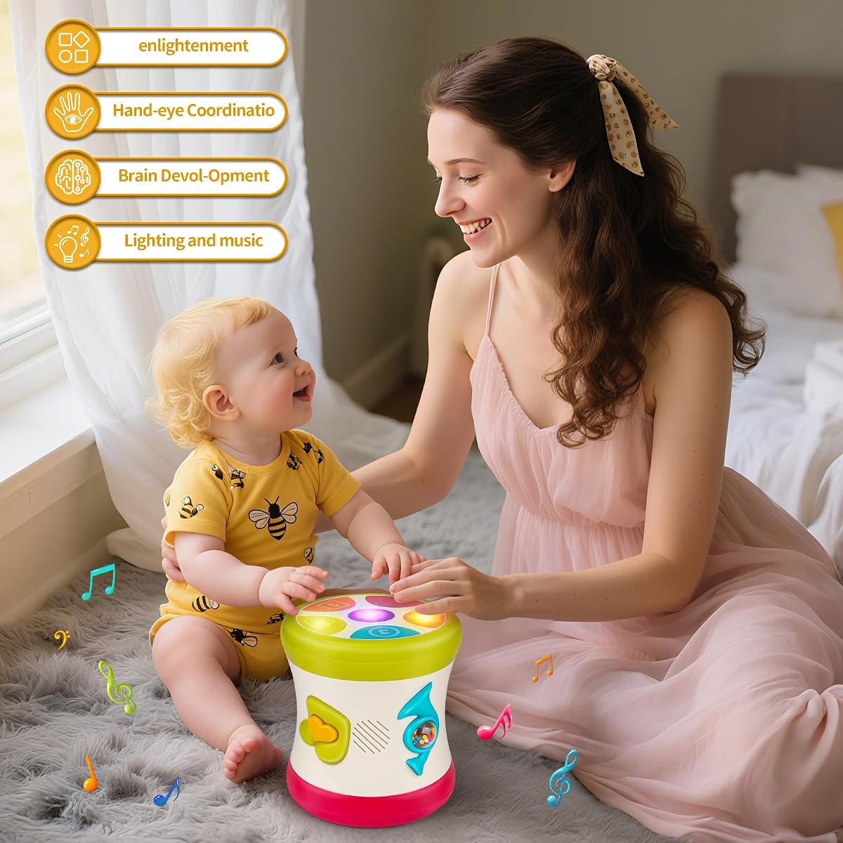 Five-in-one musical baby drum with light-up panel and learning buttons — view 3