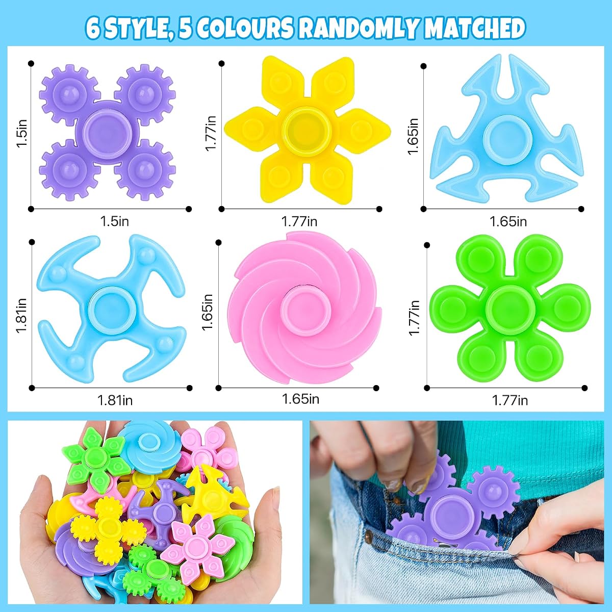 Sixty pastel mini fidget spinners in six designs for Easter baskets — view 2