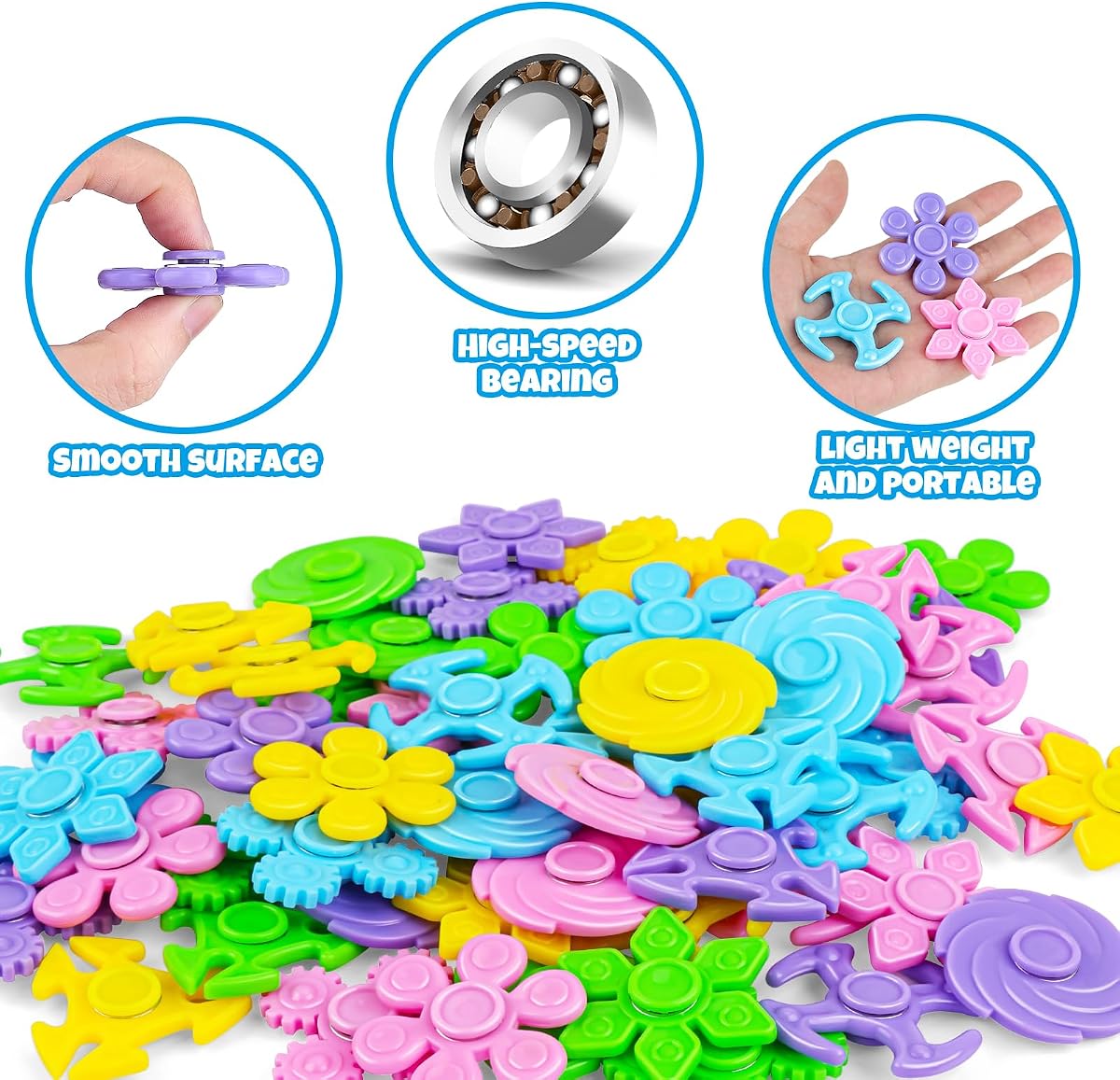 Sixty pastel mini fidget spinners in six designs for Easter baskets — view 4
