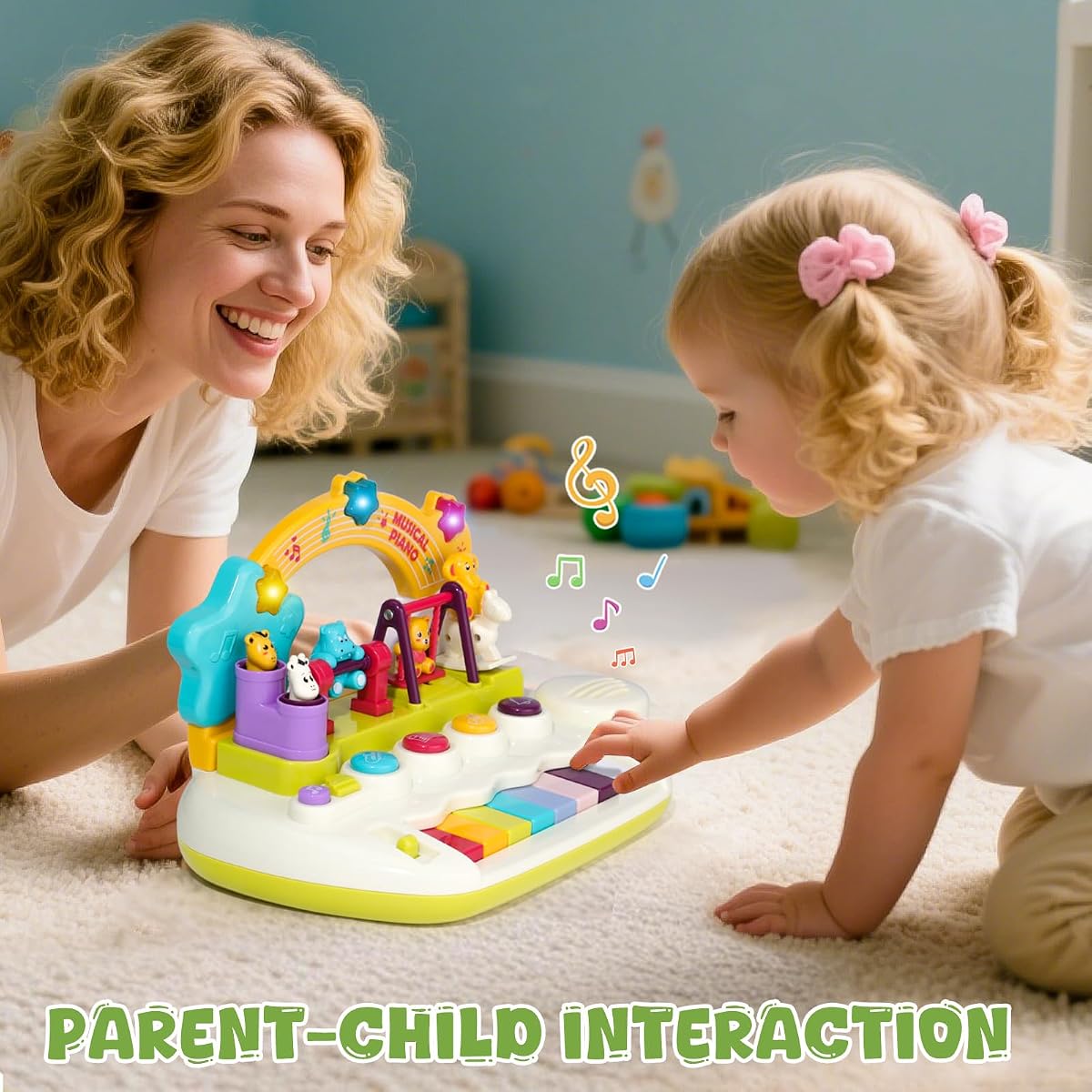 Animal-themed light-up baby piano keyboard with rotating figures and a carry handle — view 6