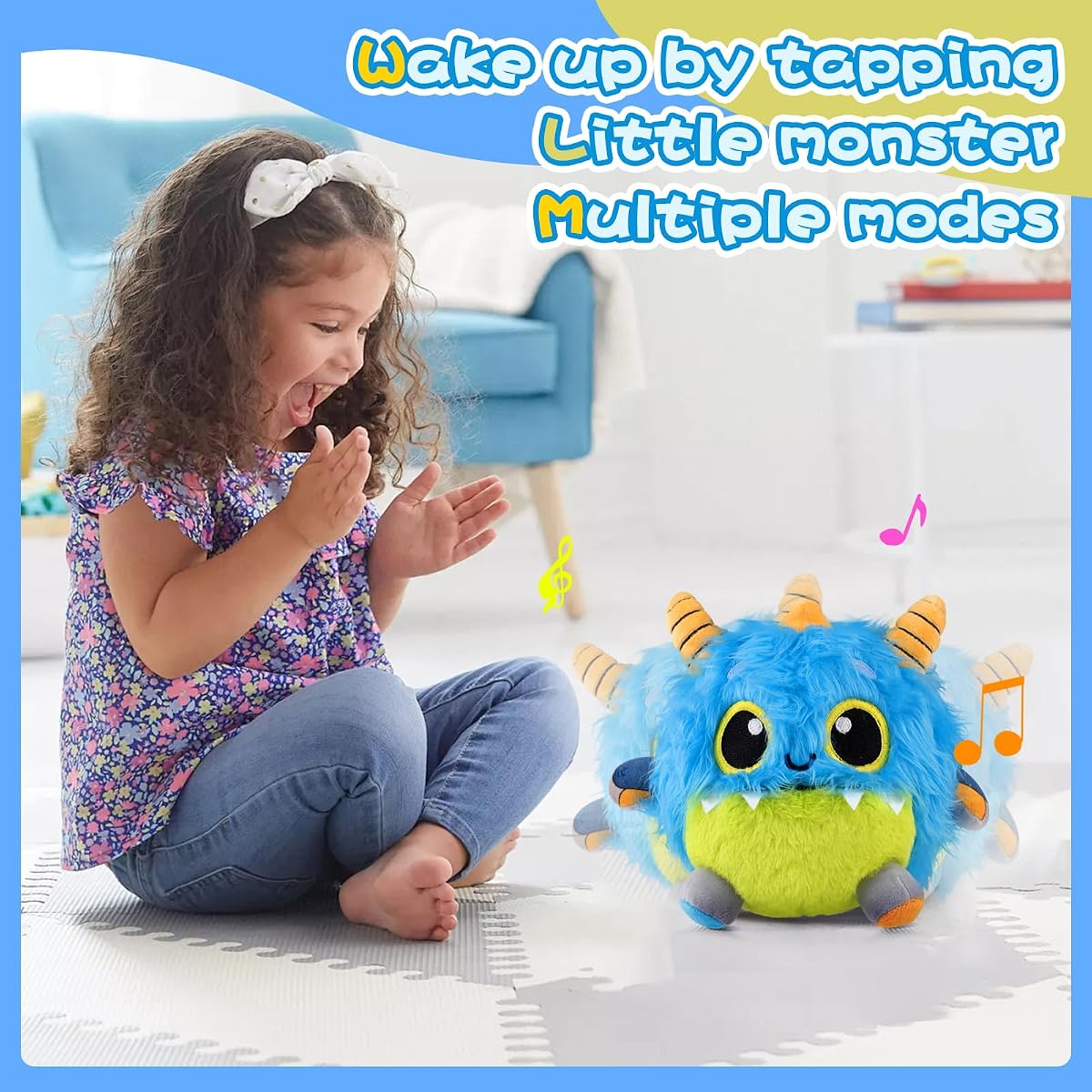 Crawling monster sensory plush toy with a tappable shell — view 2