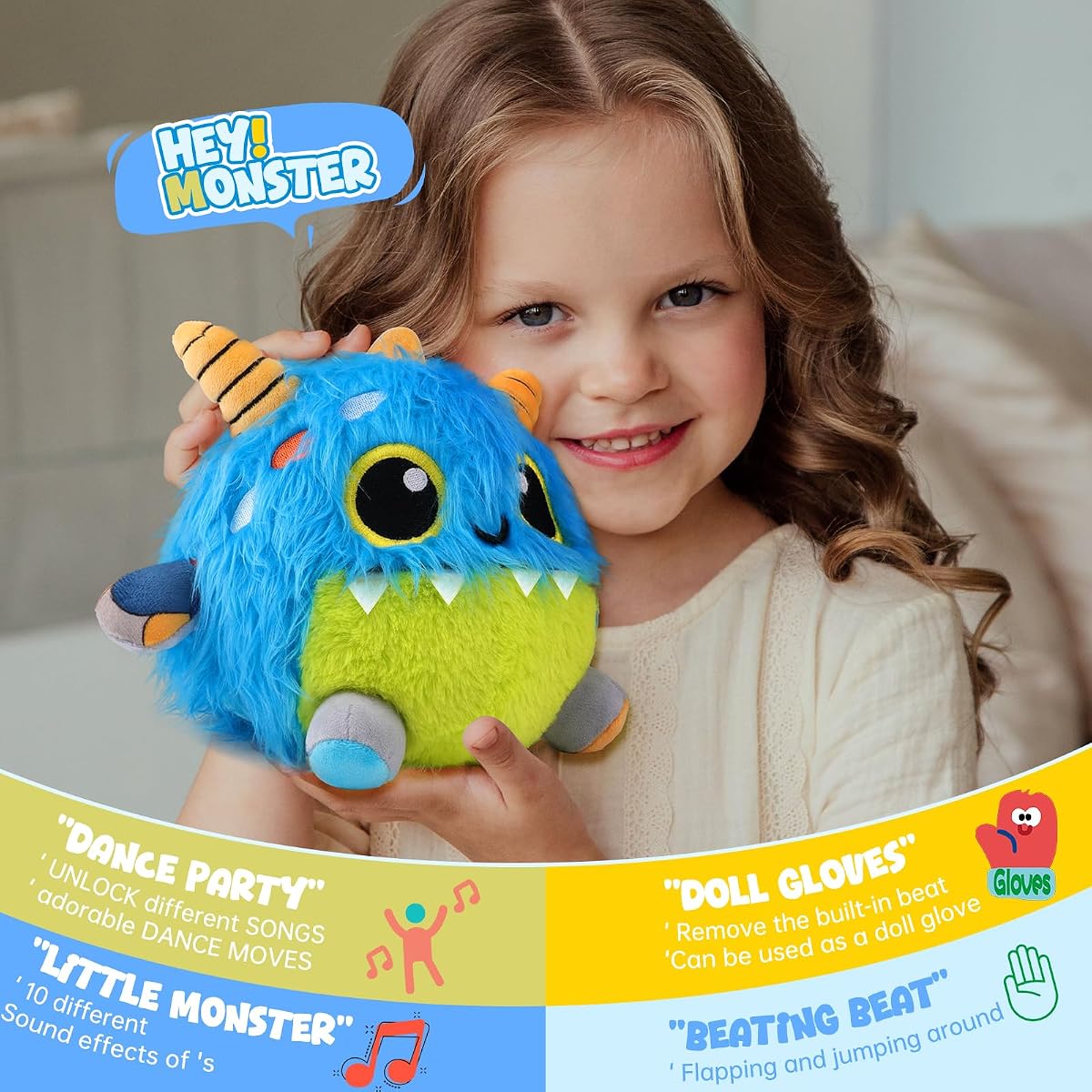 Crawling monster sensory plush toy with a tappable shell — view 3