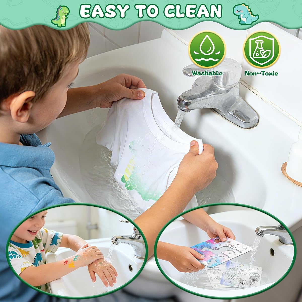 Dinosaur-shaped marker airbrush sprayer with washable markers and stencil cards — view 5