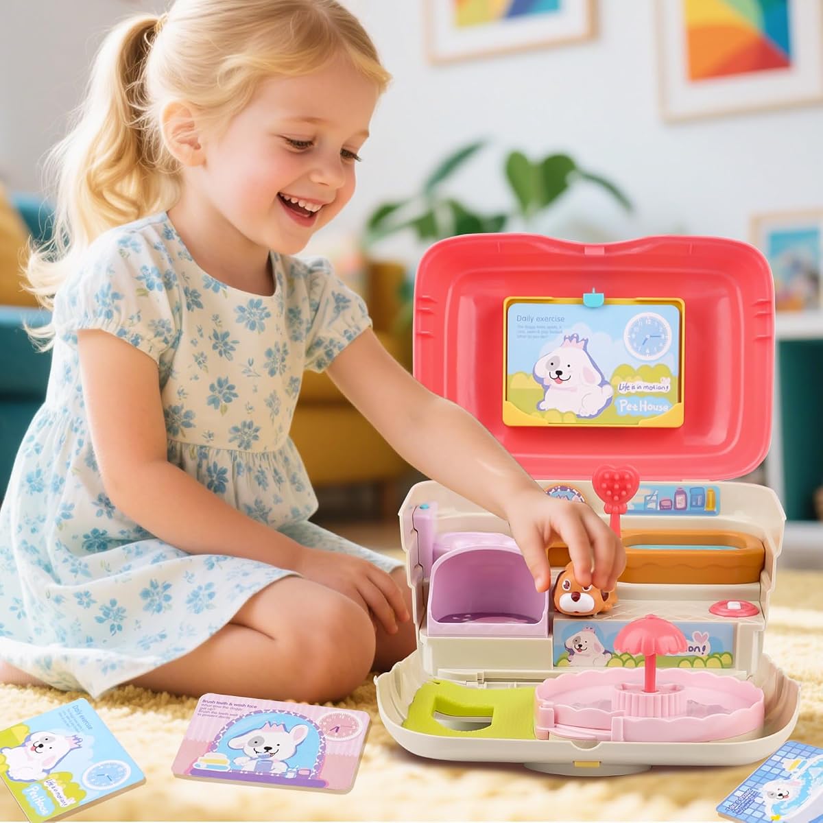 Electronic mini puppy dog house playset with a walking puppy and chore cards — view 2