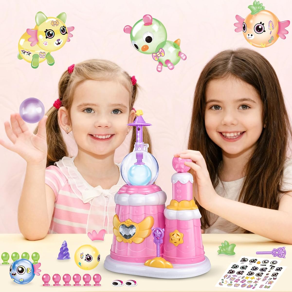 Princess castle sticky balloon kit in pink with pump, eyes, wings and stickers — view 3